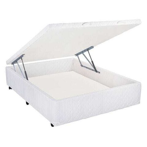 Cama Box Casal com Baú Mega Colchões Branco com Pistão - 128x188