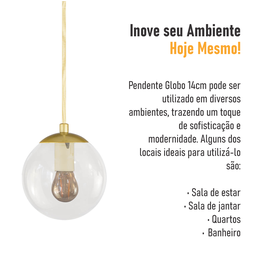 Pendente Globo Esfera de Vidro Cristal 14cm - Ouro - 6