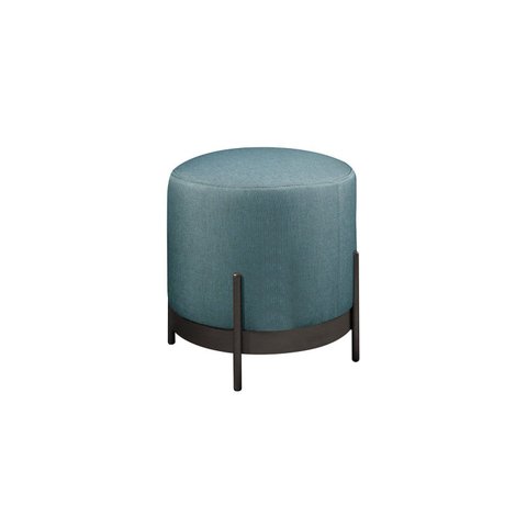 Puff Redondo com Base de Ferro e Estofado Ágar Azul Res_Atr_Linho_Azul_Preto