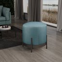 Ver imagem 2 de Puff Redondo com Base de Ferro e Estofado Ágar Azul Res_Atr_Linho_Azul_Preto