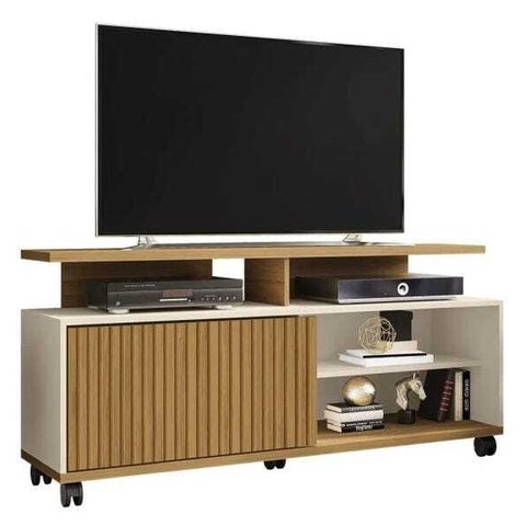 Rack para TV Topázio Cinamomo com Off White Ripado - Móveis Bechara