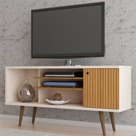 Rack Safira Off White com Cinamomo Ripado - Móveis Bechara