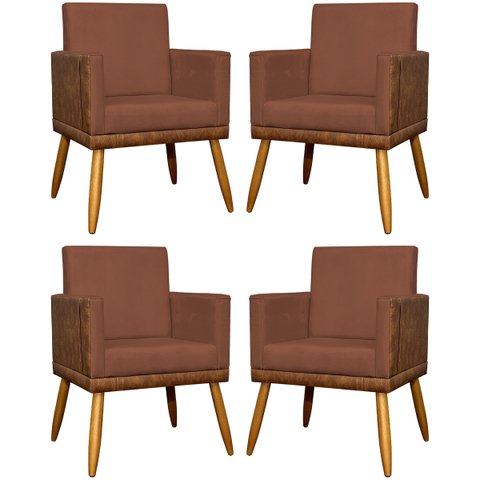 Kit 4 Poltronas para Sala Modernas Lis Corino e Suede Cores Pé 30cm