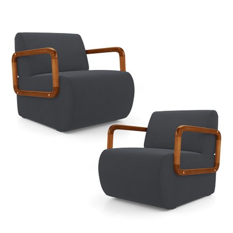 Kit 02 Poltronas Decorativas Orgânica Living Kavya Veludo Cinza - Desk Design