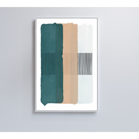 QUADRO ABSTRATO VERDE, BEGE E BRANCO - 80x120 cm - Tecido Canvas