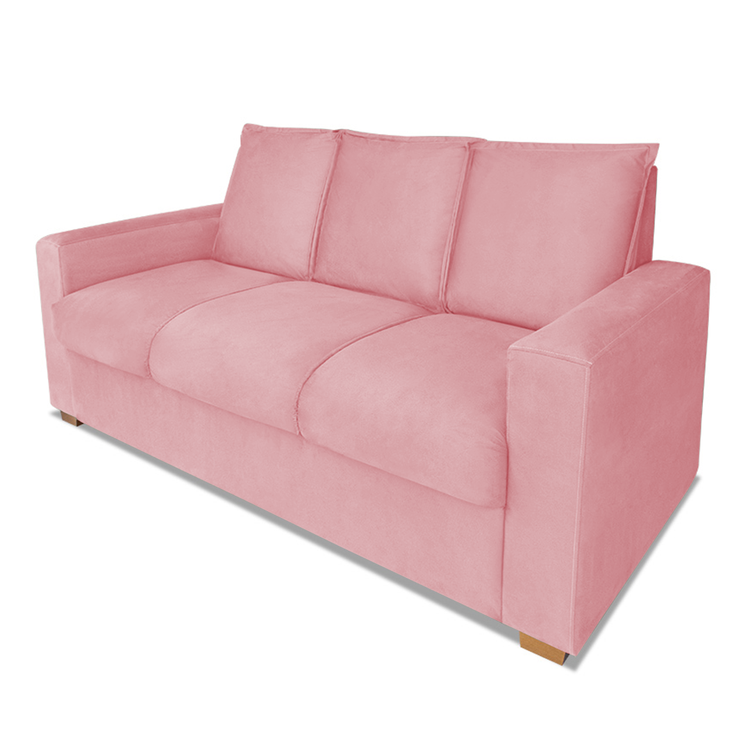 Sofá Estofado 3 Lugares para Sala de Estar Sala Denver Suede Rosa - Mb Decor - 3