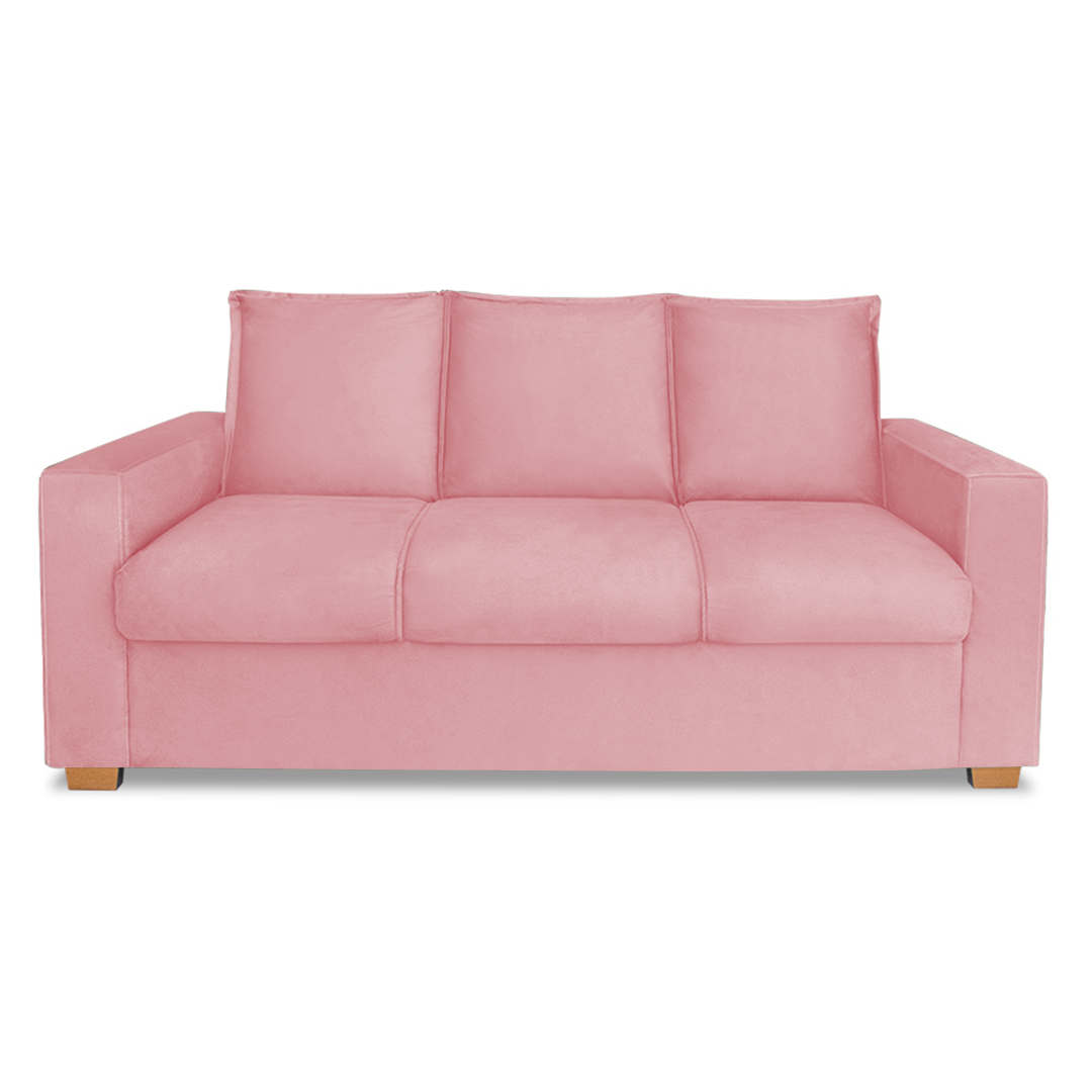 Sofá Estofado 3 Lugares para Sala de Estar Sala Denver Suede Rosa - Mb Decor