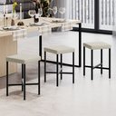 Ver imagem 2 de Kit 02 Banquetas Baixa Bar Cozinha Sala de Jantar Preto Stella L02 Linho Champagne - Lyam Decor