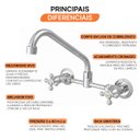 Ver imagem 4 de Misturador de Parede Bica Móvel 3007 Supernova C21 Meber Metais