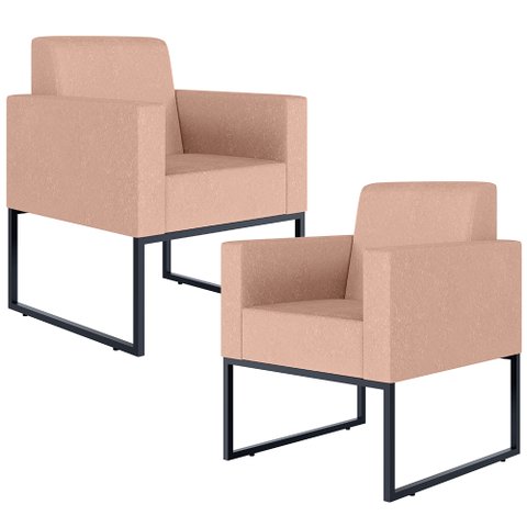 Kit 2 Poltronas Decorativa para Sala e Recepção Base Fixa de Metal Helô L02 Linho Rosê - Lyam
