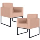 Ver imagem 1 de Kit 2 Poltronas Decorativa para Sala e Recepção Base Fixa de Metal Helô L02 Linho Rosê - Lyam