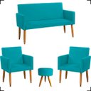 Ver imagem 1 de Kit Namoradeira Decorativa + 2 Poltronas Para Sala Reforçadas + Puff Redondo Suede