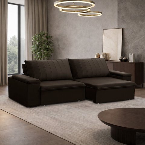 Sofá 3 Lugares Retrátil Reclinável para Sala 245cm Malfati F04 Veludo Marrom Escuro - Lyam Decor