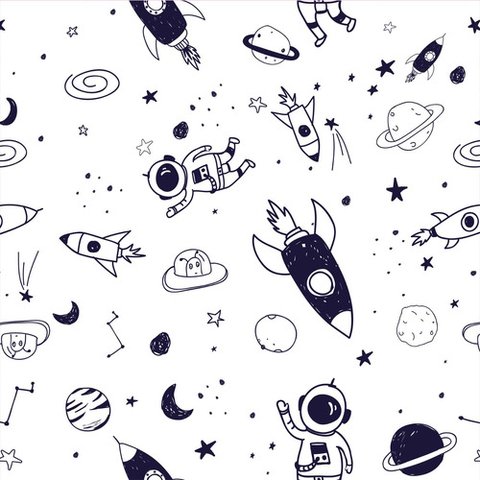 Papel de Parede Baby Astronauta Azul e Branco - 1,50x0,50m