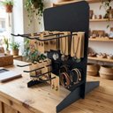 Ver imagem 1 de Mini Expositor Balcão Organizador Preto 30x20x15 Suporte 3D + 8 Ganchos