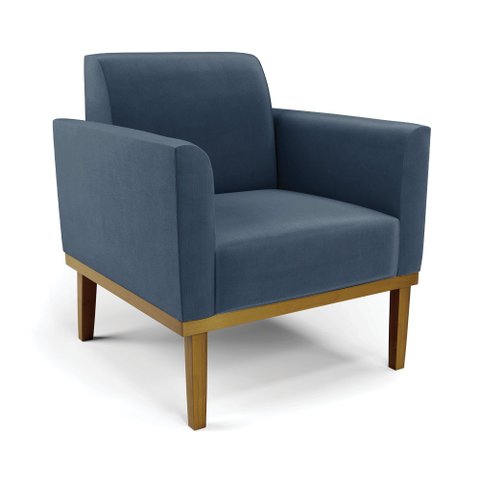 Poltrona Base de Madeira Fixa Castanho Marisa Suede Azul Marinho - D'Rossi