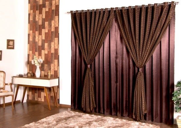 Cortina para sala e quarto de 3m X 2,8m em Cetim Charmousse E Voil Fitado Tabaco - 2