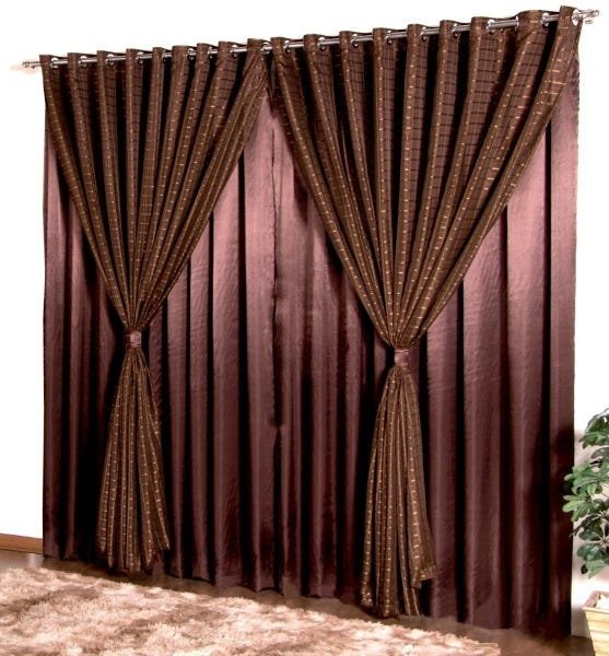 Cortina para sala e quarto de 3m X 2,8m em Cetim Charmousse E Voil Fitado Tabaco - 1