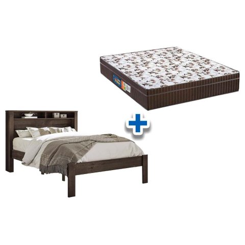 Colchão Casal Anatômico Orthoface Polar (1un) + Cama Invicta com Baú Jatoba/ebano