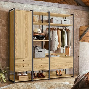 Conjunto de Guarda-roupa P/closet Industrial Olivar 1 Porta 6 Gavetas 197cm - Pinus