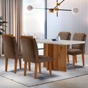 Ver imagem 1 de Sala de Jantar Mesa Olimpia 120cm Mdf Canto Reto com 4 Cadeiras Athenas Moderna