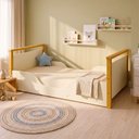 Ver imagem 1 de Cama Infantil Montessoriana Baixa com Colchão e Pés em Madeira para Quarto - Branco com Mel