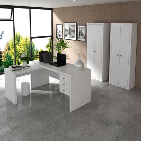 Conjunto de Escritório com Escrivaninha 03 pç CJ43018-004 Tecno Móbili - Branco