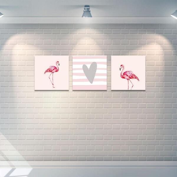 Conjunto de 3 Placas Decorativas Flamingos Mod2 40x40cm cada - 3