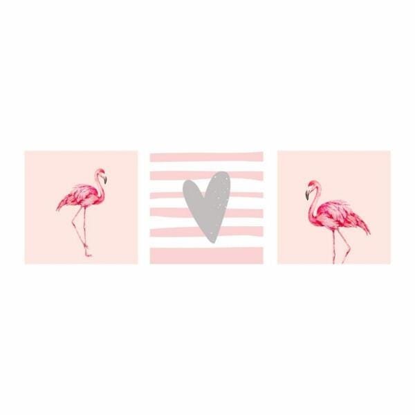 Conjunto de 3 Placas Decorativas Flamingos Mod2 40x40cm cada - 2