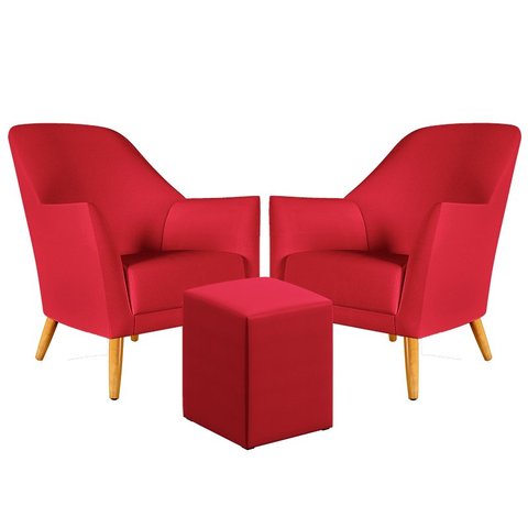 Kit 2 Poltronas Orion com Puff Izar Suede Vermelho Aradecor