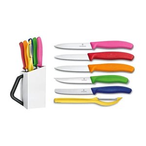 Conjunto Victorinox 5 facas descascador e lindo Cepo organizador na cor branca