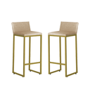 Ver imagem 1 de Kit 2 Banquetas Alta Dani Reforçada Decorativa Balcão Bancada Cozinha Bar Base Dourada Courino Bege