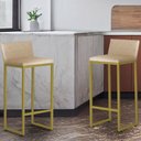 Ver imagem 2 de Kit 2 Banquetas Alta Dani Reforçada Decorativa Balcão Bancada Cozinha Bar Base Dourada Courino Bege