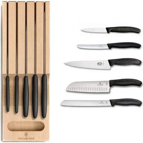 Conjunto 5 facas com cepo para gaveta Swiss Classic Victorinox 6.7143.5 - Preto