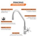 Ver imagem 5 de Torneira para Cozinha Bica Móvel 1174 Ômega C28 Meber Metais Cromado