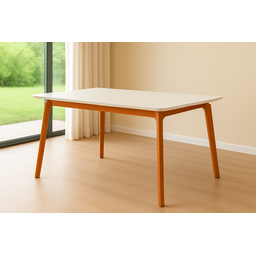 Mesa Jantar Jade Retangular 120x90cm Tampo Chanfrado Off White Base Madeira Maciça Mel - 1