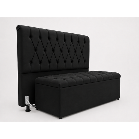 Kit Cabeceira e Calçadeira Baú Mallu Casal 140 cm - Veludo Preto