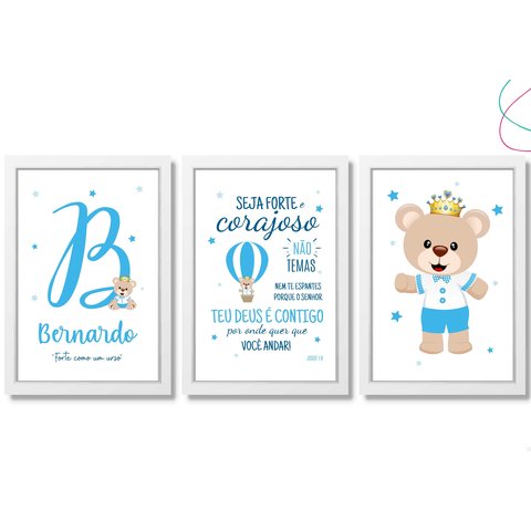 Quadrinho Decorativo Infantil Ursinho Príncipe 20x30:branca