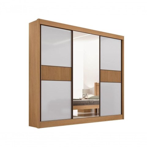 Guarda Roupa Cristal Casal 3 Portas Ripado 6 Gavetas com Pés D' Doro Cinamomo/off White/ripado