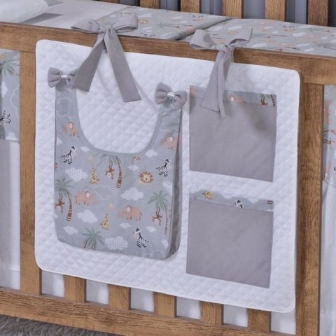 Porta Treco e Fralda Organizador Quarto de Bebê Menino Menina 1 Peça com Laço:safari Cinza