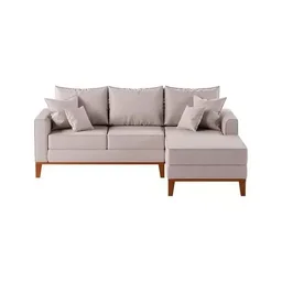 Sofá Beny com Chaise Direita, 2,00x1,40m, 3 Lugares, Linho, Base em Madeira. (cru) - 2