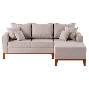 Sofá Beny com Chaise Direita, 2,00x1,40m, 3 Lugares, Linho, Base em Madeira.