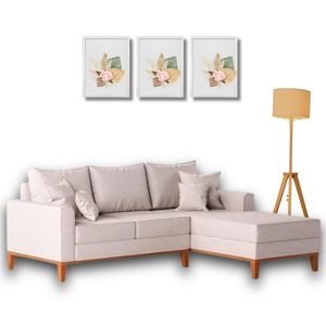 Sofá Beny com Chaise Direita, 2,00x1,40m, 3 Lugares, Linho, Base em Madeira. (cru)