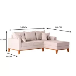 Sofá Beny com Chaise Direita, 2,00x1,40m, 3 Lugares, Linho, Base em Madeira. (cru) - 3