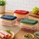 Ver imagem 4 de Organizador de Frios Triplo Porta Marmita 3 Andares Polipropileno PP Kit 3 Pecas Geladeira Multiuso