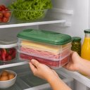 Ver imagem 5 de Organizador de Frios Triplo Porta Marmita 3 Andares Polipropileno PP Kit 3 Pecas Geladeira Multiuso