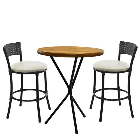 2 Banquetas Forts Baixa Fibra Preto Aço Carbono com Bistrô e Assento Branco