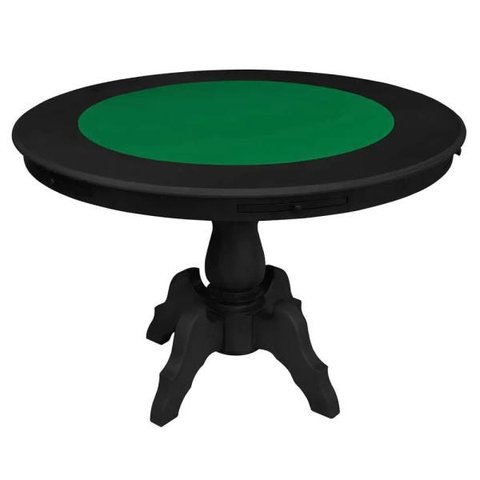 Mesa de Jogos Carteado Redonda Montreal 6 Lugares Tampo Reversível com Gavetas e Porta Copos Preto
