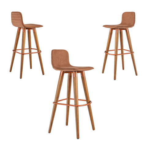 Kit 3 Banquetas Línea Altas Escandinavo em Linho Terracota