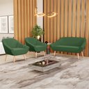 Ver imagem 2 de Kit 01 Namoradeira 02 Lugares e 02 Poltronas Giovana Suede Pés Palito Natural - D’Rossi - Verde
